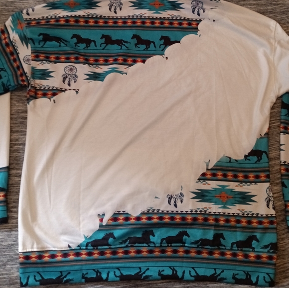 Boho Horse Equestrian Print Southwest Aztec Print Hoodie Sweatshirt Size XL - Picture 8 of 14